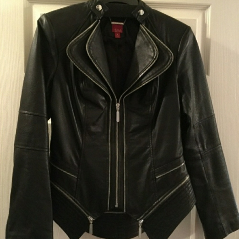 G.I.L.I ZIPPER SEAMS LEATHER JACKET SZ 12 NWT 💛🧡 - Picture 7 of 8